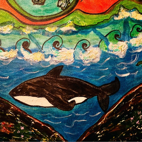 Original Art Mixed Media on Under-Framed Canvas. Sz 24 x36. Free Shipping. - Picture 5 of 5